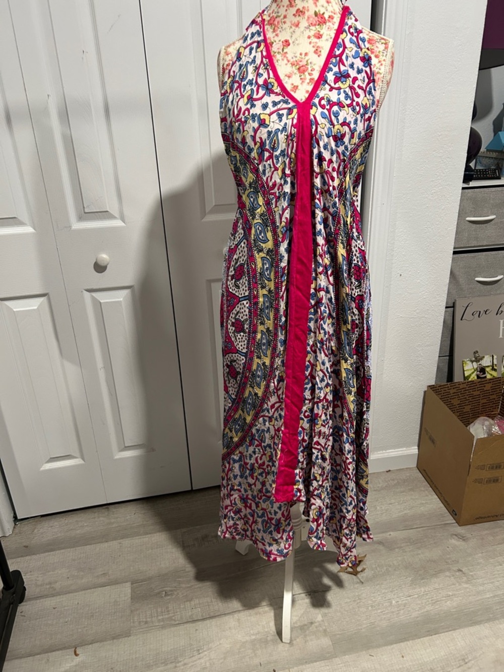Maxi Halter Dress in Fuchsia Paisley Print